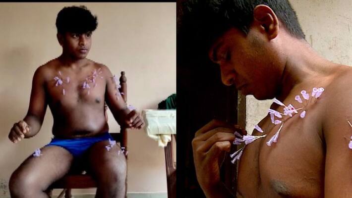 youth creates record by piercing needle into own body
