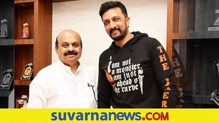 Sandalwood Actor Kiccha Sudeep Meets CM Basavaraj Bommai mah Sandalwood Actor Kiccha Sudeep Meets CM Basavaraj Bommai mah