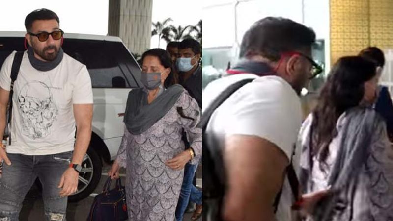 sunny deol spotted at airport with mother prakash kaur everyone is praising him