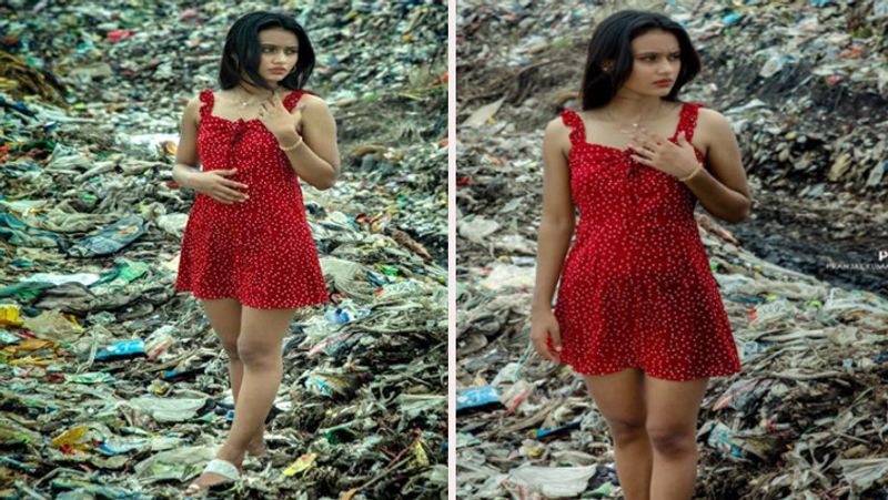 miss jharkhand model surabhi does ramp walk on a garbage dump in ranchi