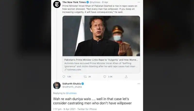 Sidharth Shukla death Late actor once reacted Pakistan PM Imran Khan comment on rising rape cases ckm