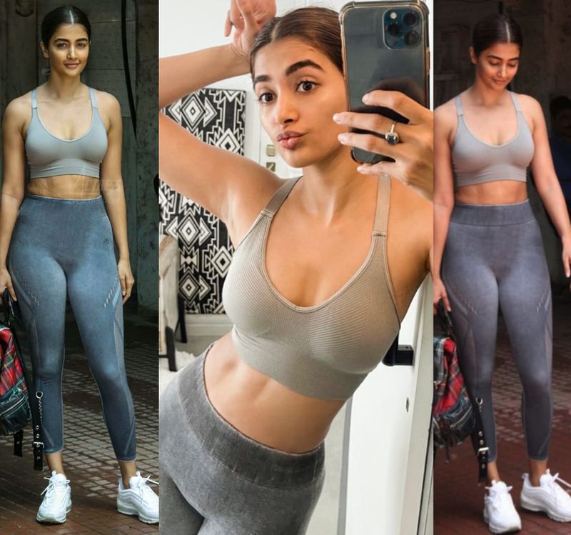 heroin pooja hegde rises heat in gym wear her latest clicks shakes internet