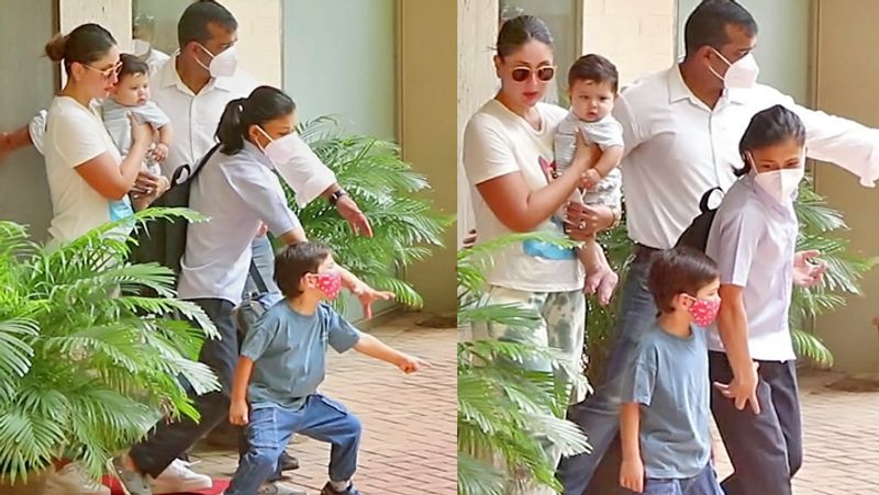Kareena Kapoor spotted with her sons, Jeh Ali khan is amazed with elder brother Taimur ALi Khan