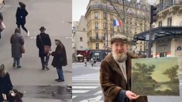 woman buying painting from an old man video woman buying painting from an old man video