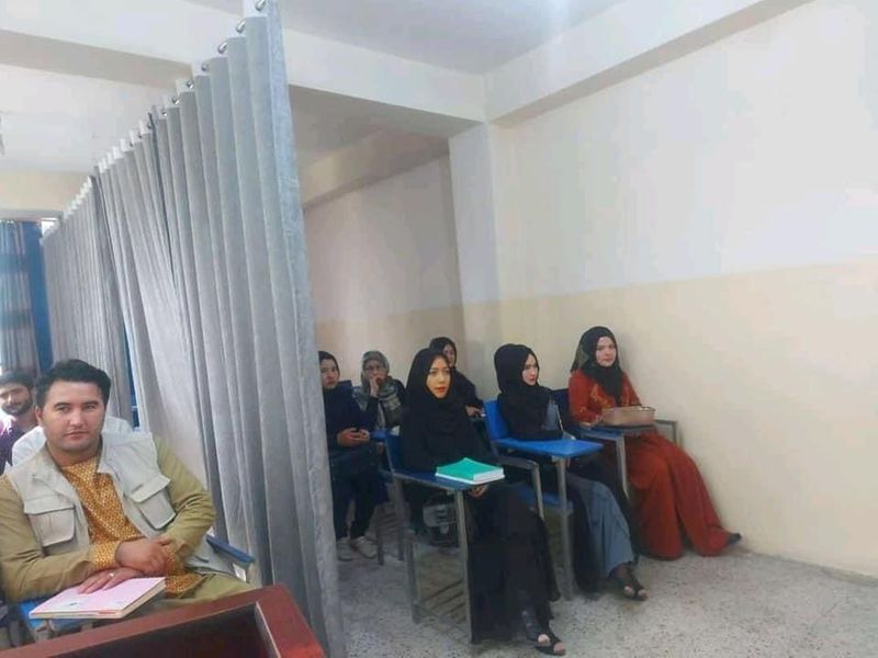 Private universities open in Afghanistan Curtain separating boys and girls in classroom