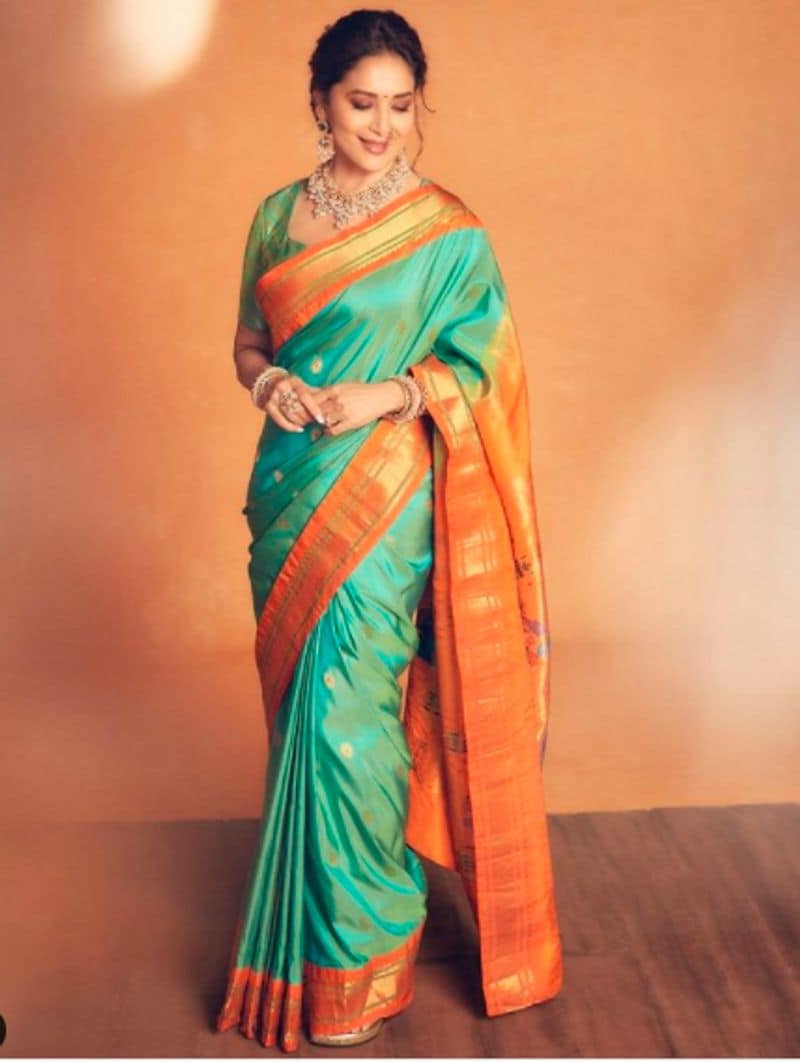 Bollywood actress Madhuri Dixit is elegance in a traditional Paithani saree worth Rs 35000 dpl