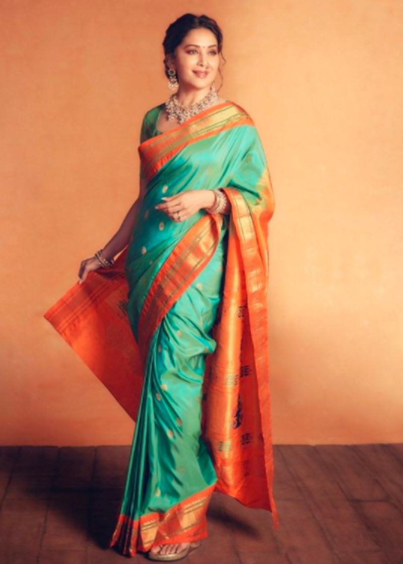 Bollywood actress Madhuri Dixit is elegance in a traditional Paithani saree worth Rs 35000 dpl