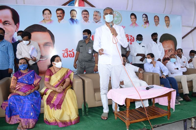 Minister Harish Rao releases fishlings into Ranganayaka Sagar