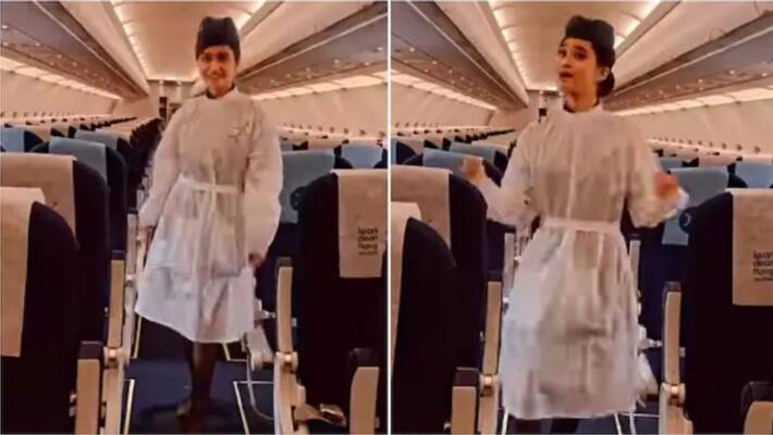 air hostess dances to Manike Mage Hithe on empty flight air hostess dances to Manike Mage Hithe on empty flight