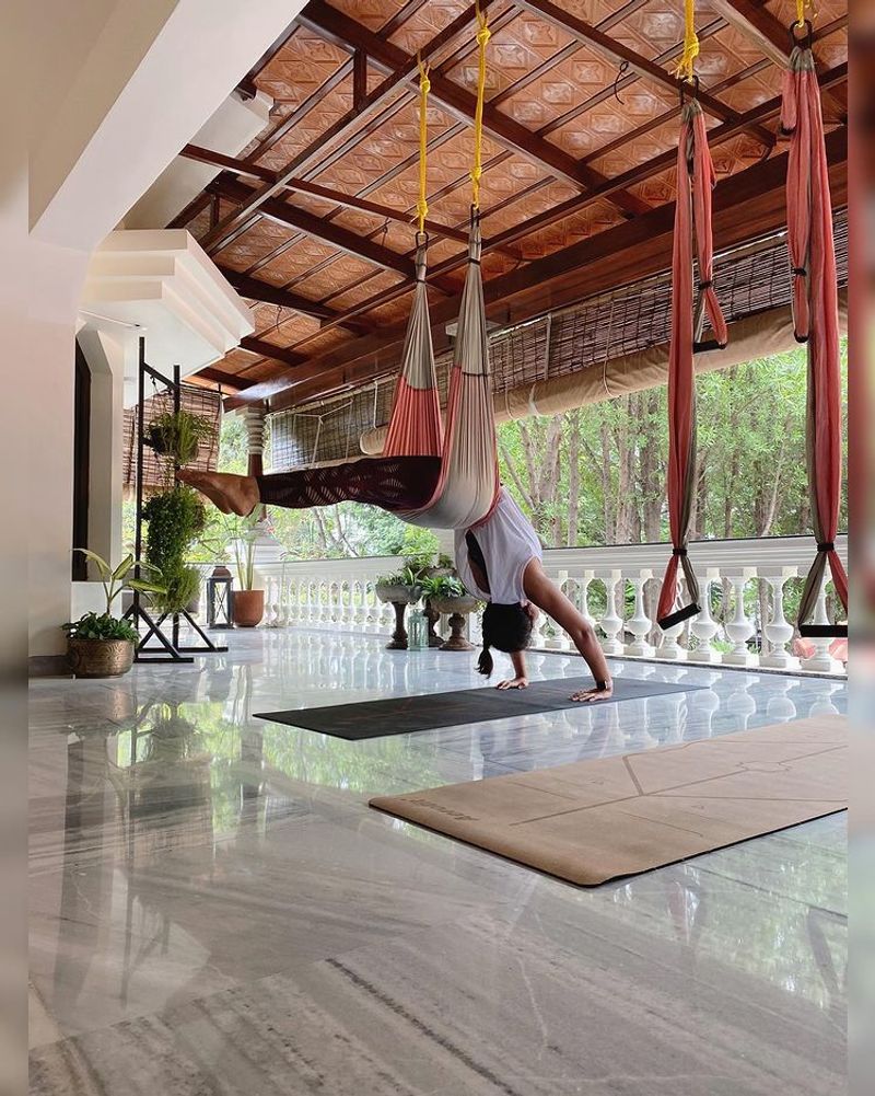 Is this the secret of Anjali slim fit? exciting yoga poses