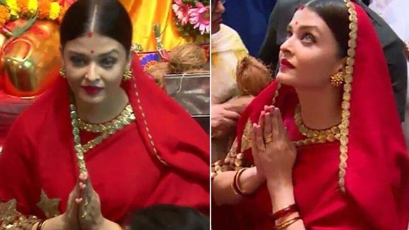 aishwarya rai bachchan visited lalbaugcha raja with husband abhishek bachchan, actress looked beautiful in red saree