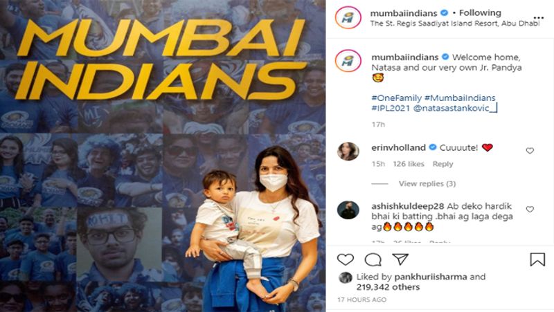 IPL 2021: Hardik Pandya reunites with wife Natasa Stankovic and son agastya after 2 month, Mumbai Indians welcomes them