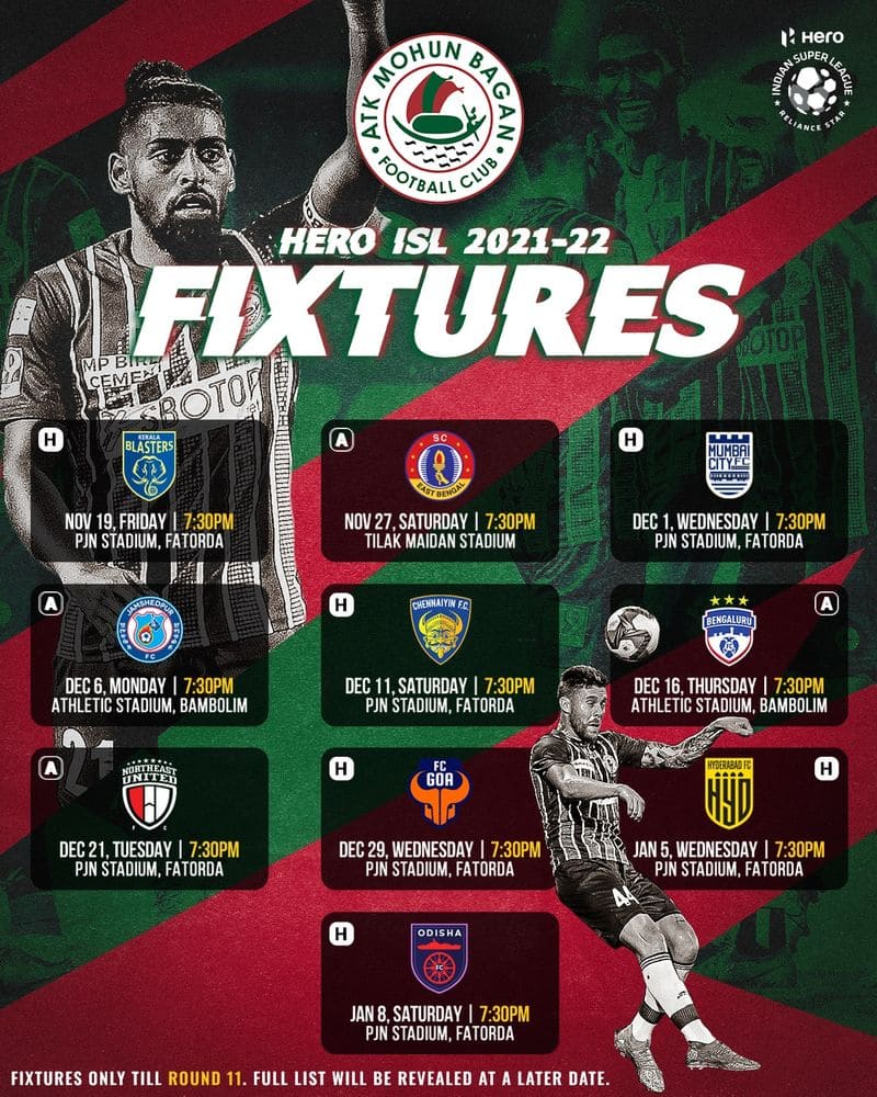 2021-22 fixtures announced, ATK Mohun Bagan squares off against Kerala Blasters on opening day-ayh