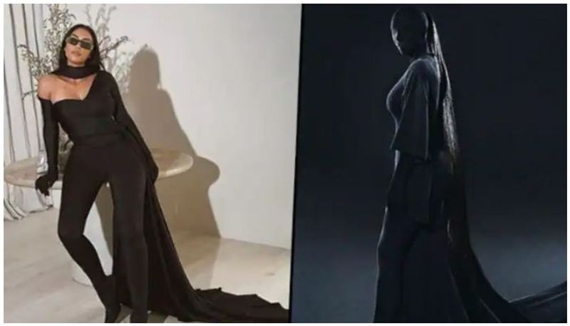 Kim Kardashian wore black outfit covering face to toe
