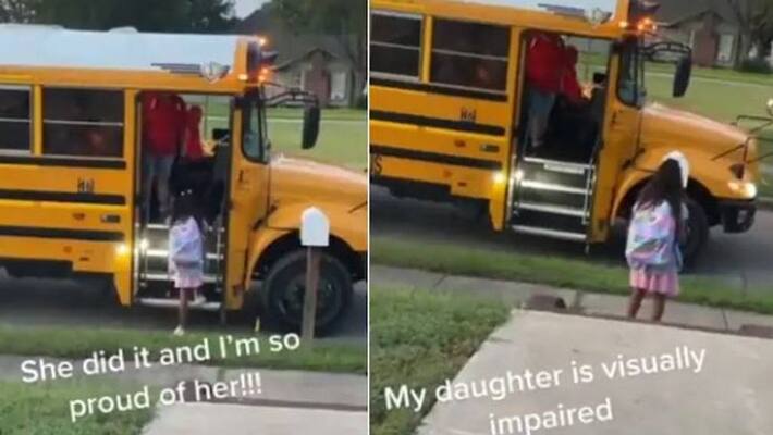 visually impaired girl boarded school bus by herself video visually impaired girl boarded school bus by herself video