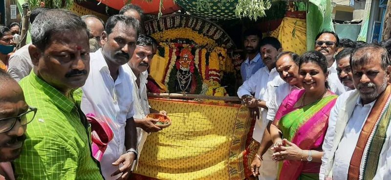 Nagari MLA Roja Pooja with her Husband Selvamani at gangamma temple