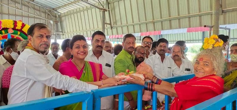 Nagari MLA Roja Pooja with her Husband Selvamani at gangamma temple