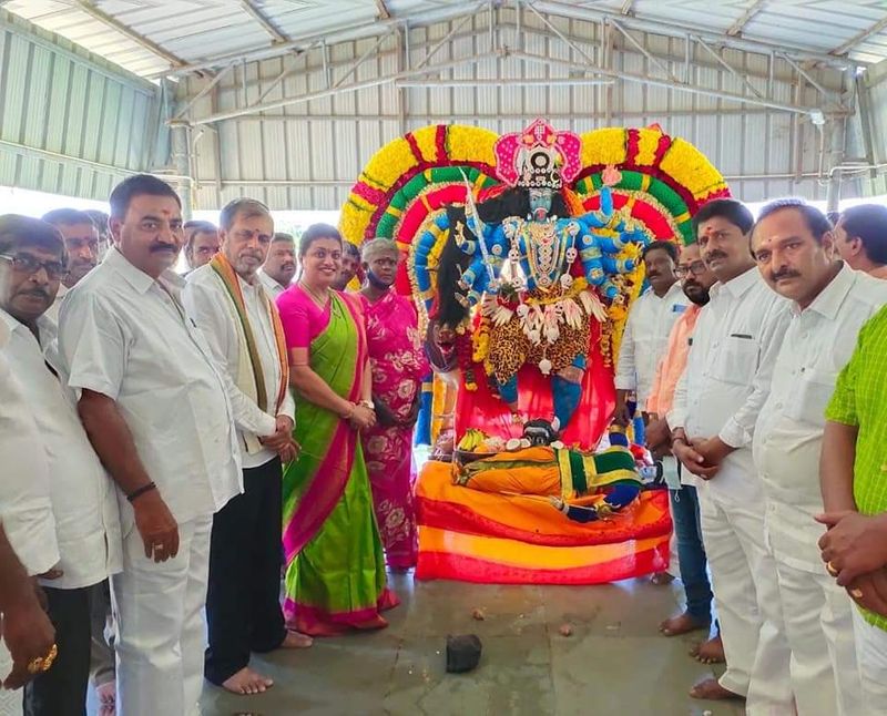 Nagari MLA Roja Pooja with her Husband Selvamani at gangamma temple
