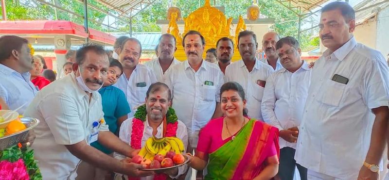 Nagari MLA Roja Pooja with her Husband Selvamani at gangamma temple