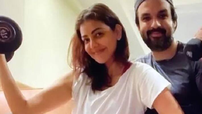kajal aggarwal and husband gautam with workout photo kajal aggarwal and husband gautam with workout photo