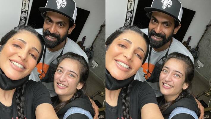 rana daggubati with shruti haasan and her sister guys chilling out rana daggubati with shruti haasan and her sister guys chilling out