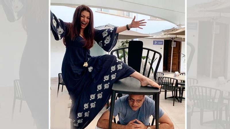 salman khan actress bhagyashree share photo of her husband under her feet