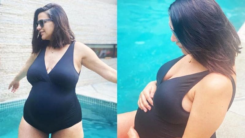 pregnant neha dhupia share pool side bikini photos flaunting baby bump