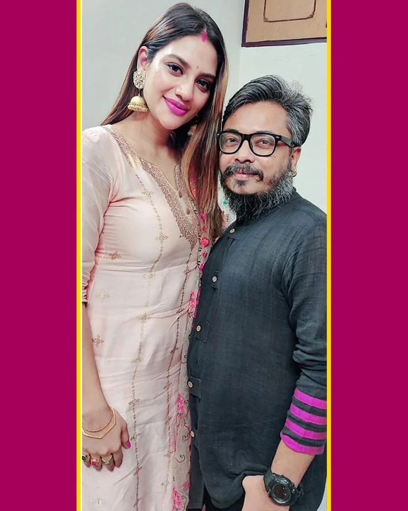 MP Actress nusrat jahan and yash dasgupta visited ena saha s office on vishwakarma puja BRd