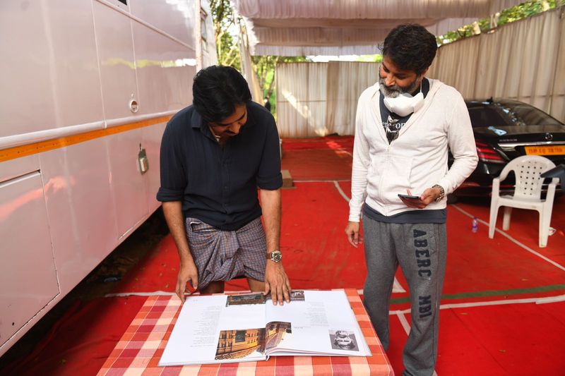 Trivikram and Pawan Kalyan at Bheemla Nayak sets