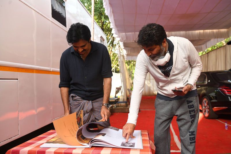 Trivikram and Pawan Kalyan at Bheemla Nayak sets