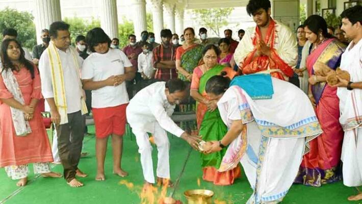 telangana cm kcr with family performed ganesh homam at pragathi bhavan telangana cm kcr with family performed ganesh homam at pragathi bhavan