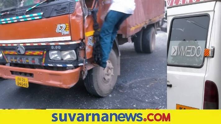 Milk container collide into Ambulance in Bengaluru snr Milk container collide into Ambulance in Bengaluru snr