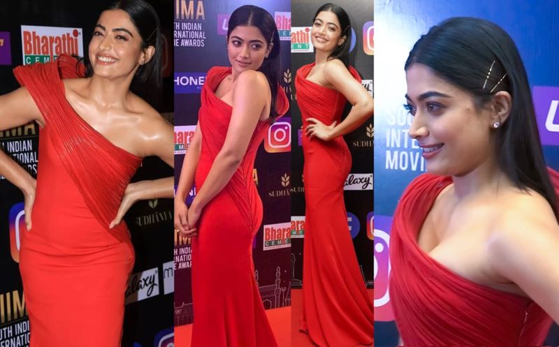 star heroin rashmika shines in siima 2021 awards she rises heat in red body con dress