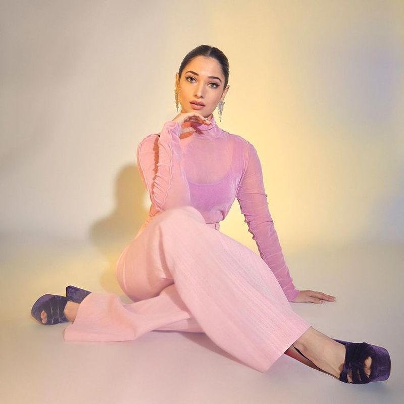actress tamannaah bhatia stunning photo shoot with pink dress images