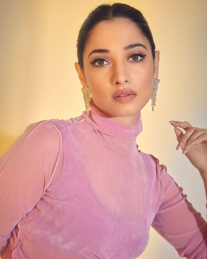 actress tamannaah bhatia stunning photo shoot with pink dress images