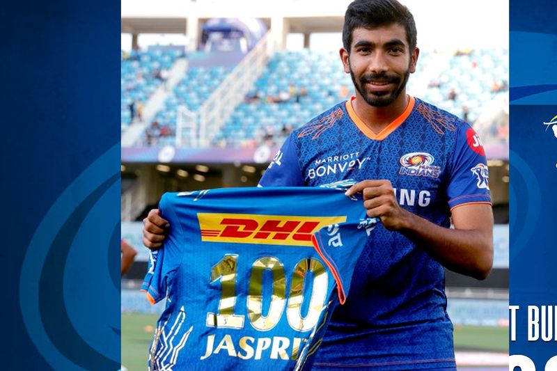 mumbai indians hands jasprit bumrah special jersey of his 100th ipl games
