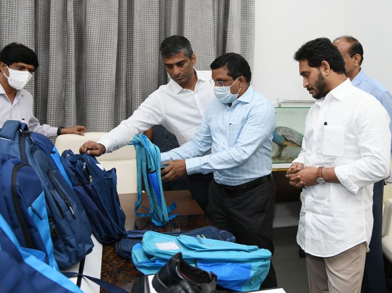 CM YS Jagan Checking on Vidya Kanuka scheme Shoes and School Bags