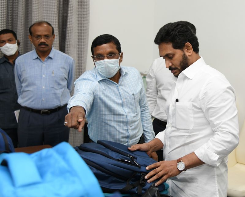 CM YS Jagan Checking on Vidya Kanuka scheme Shoes and School Bags