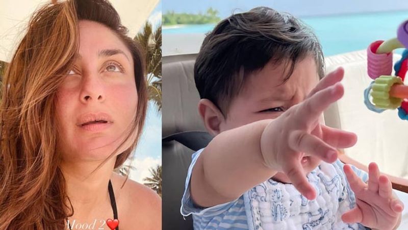 kareena kapoor poses in bikini without makeup, son jeh can be seen crying