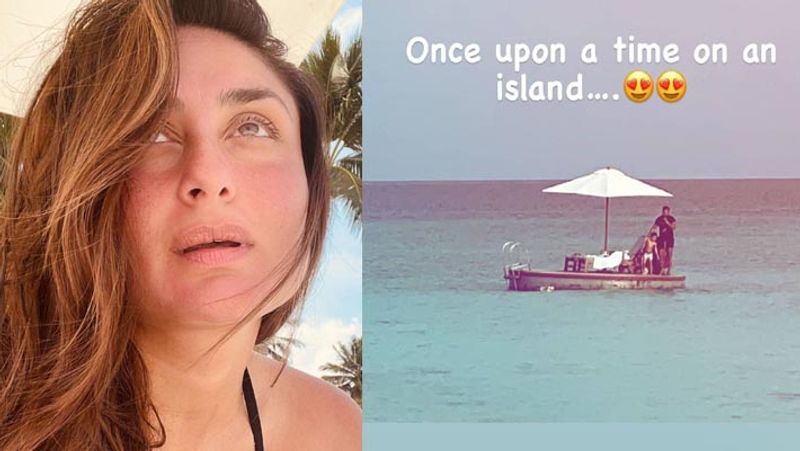 kareena kapoor poses in bikini without makeup, son jeh can be seen crying