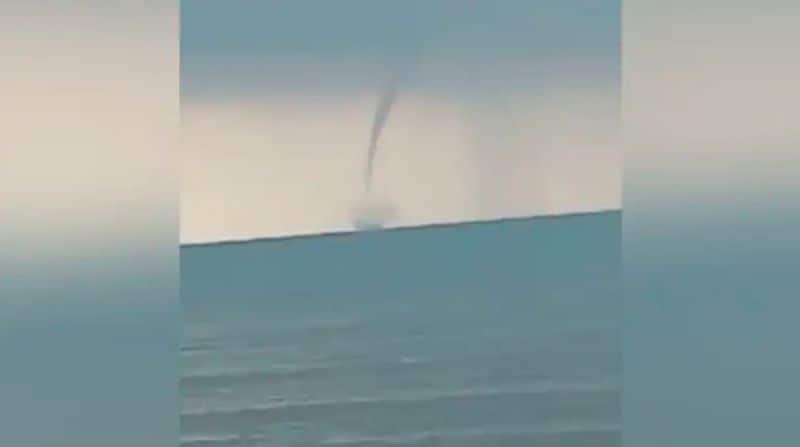 Tamil Nadu Tornado Waterspouts seen above sea in the Gulf of Mannar in Rameswaram