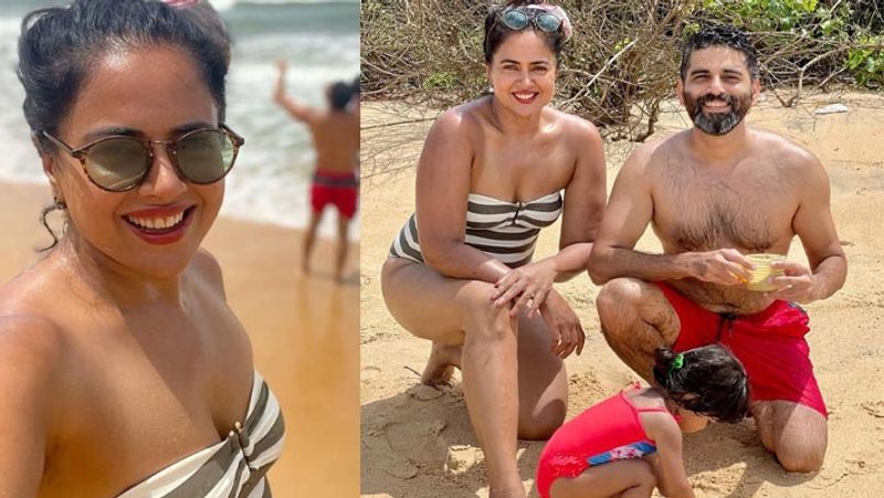 sameera reddy enjoying vacation with husband akshai varde and kids in goa