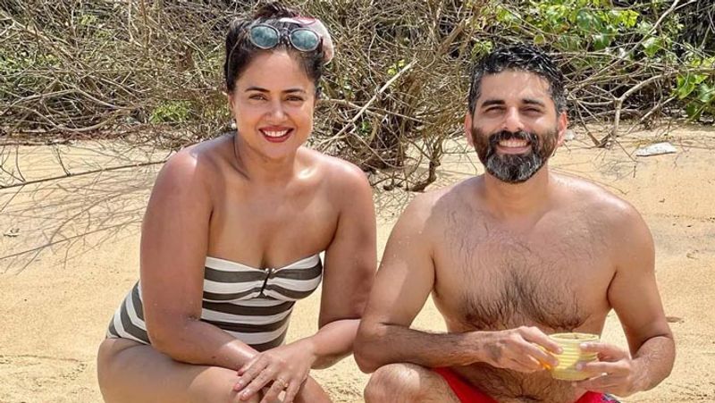 sameera reddy enjoying vacation with husband akshai varde and kids in goa