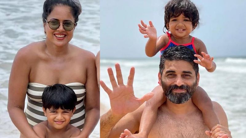 sameera reddy enjoying vacation with husband akshai varde and kids in goa