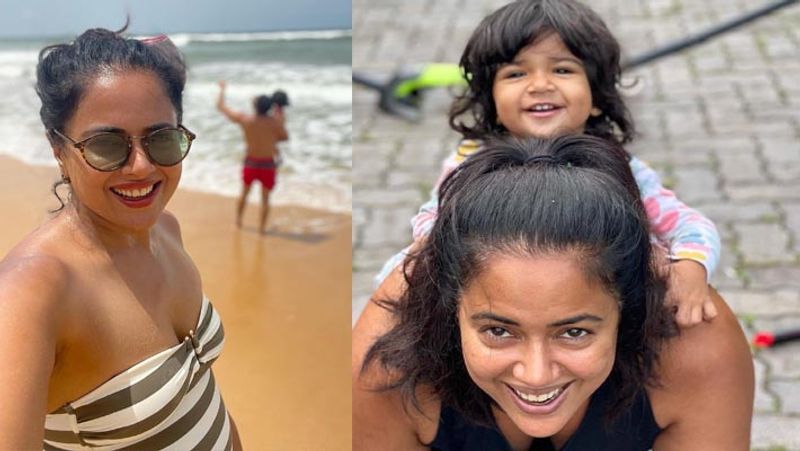 sameera reddy enjoying vacation with husband akshai varde and kids in goa