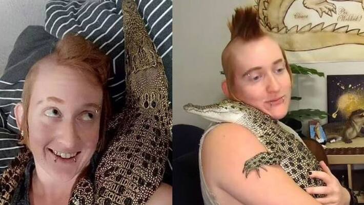 Crocodile lover Kade Skelton and her pet is a crocodile named Wez Crocodile lover Kade Skelton and her pet is a crocodile named Wez