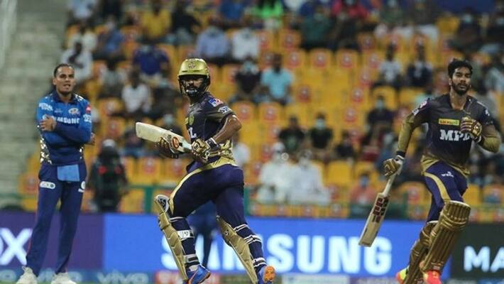 Rahul Tripathi helps KKR to beat Mumbai Indians by 7 wickets in Abu dhabi ckm Rahul Tripathi helps KKR to beat Mumbai Indians by 7 wickets in Abu dhabi ckm