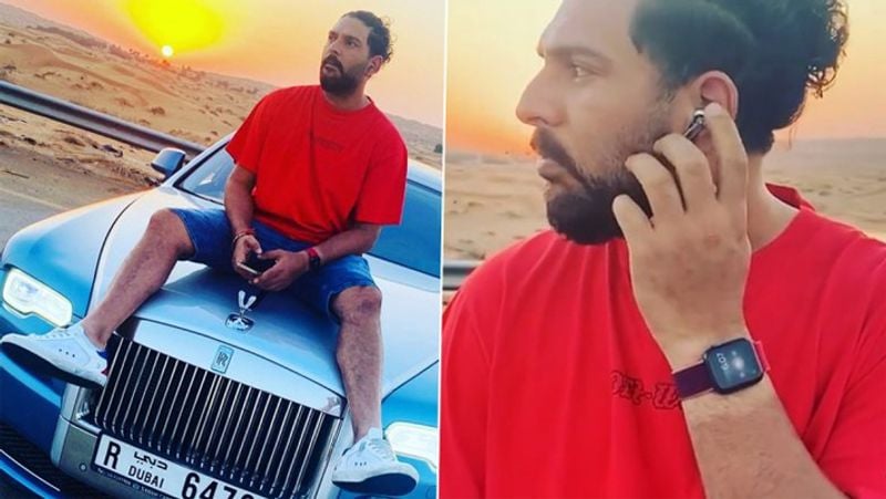 Yuvraj Singh Enjoys Sunset listening Music on Top of Rolls Royce Bonnet, See Pics