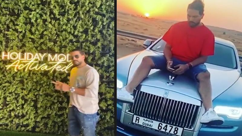Yuvraj Singh Enjoys Sunset listening Music on Top of Rolls Royce Bonnet, See Pics
