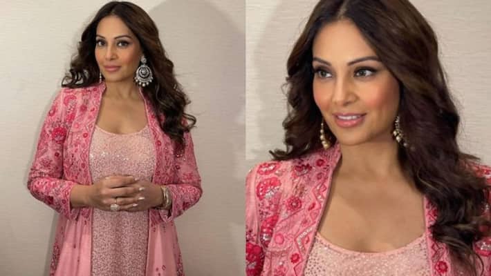 Bipasha Basu in a blush pink jacket and dress Bipasha Basu in a blush pink jacket and dress